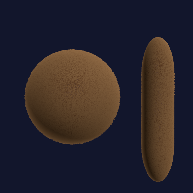 Short warm shell fur on a sphere and capsule