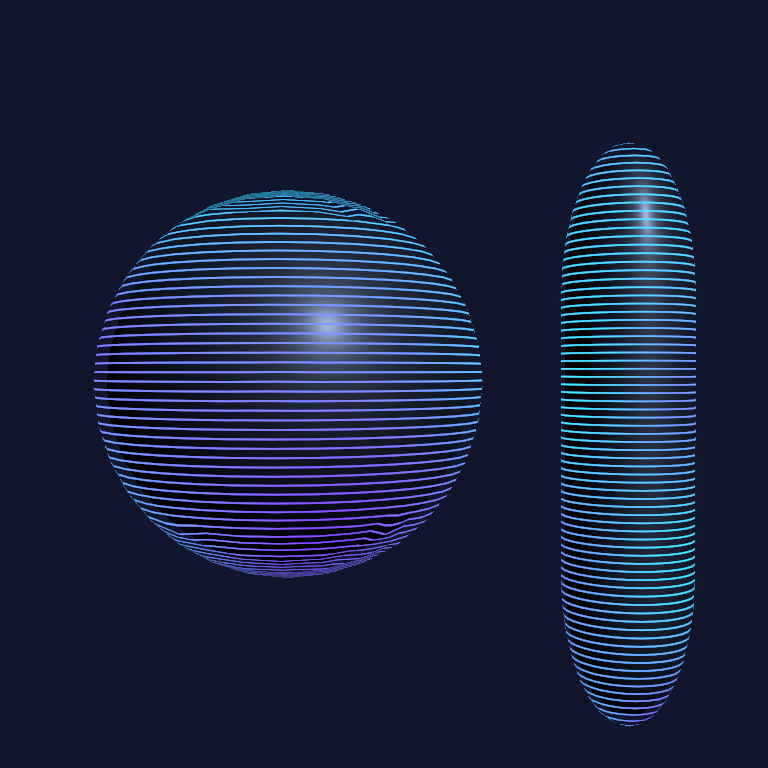 Violet and cyan hologram layers on a sphere and capsule